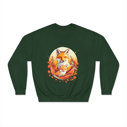 Fox Family Circle Sweatshirt Sweatshirt Printify Forest Green S