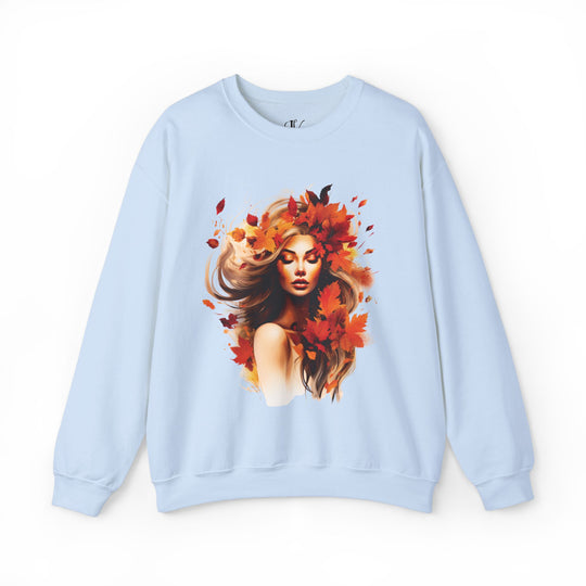 Autumn Woman Graphic Sweatshirt Sweatshirt Printify S Light Blue
