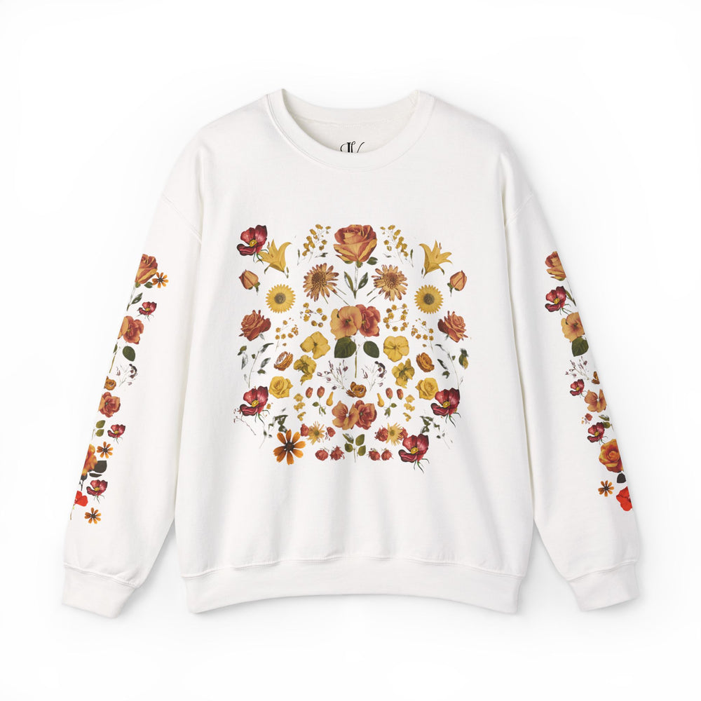 Floral Sweatshirt with Circular Botanical Print Sweatshirt Printify S White