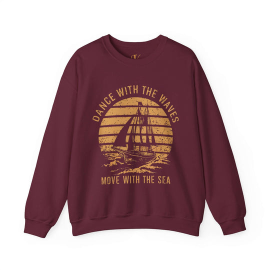 Nautical Sunset Sweatshirt - Dance with the Waves Sweatshirt Printify S Maroon