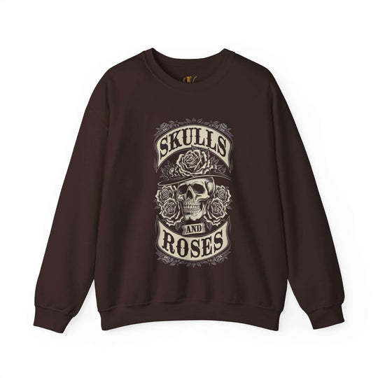 Skulls and Roses Sweatshirt Sweatshirt Printify S Dark Chocolate