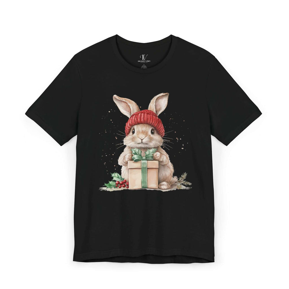 Cute Boho Winter Watercolor Bunny T-Shirt T-Shirt Printify Black XS