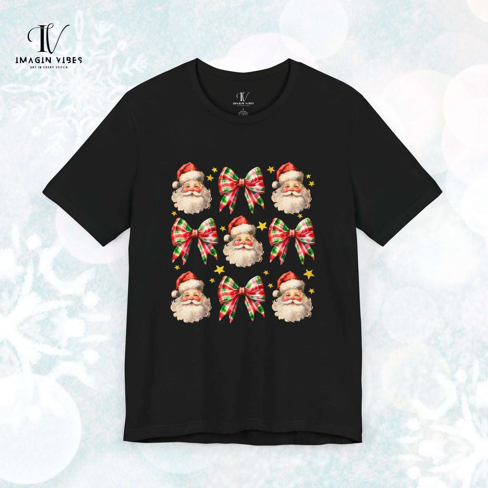 Christmas Tee - Festive Santa Claus Pattern T-Shirt Printify Black XS