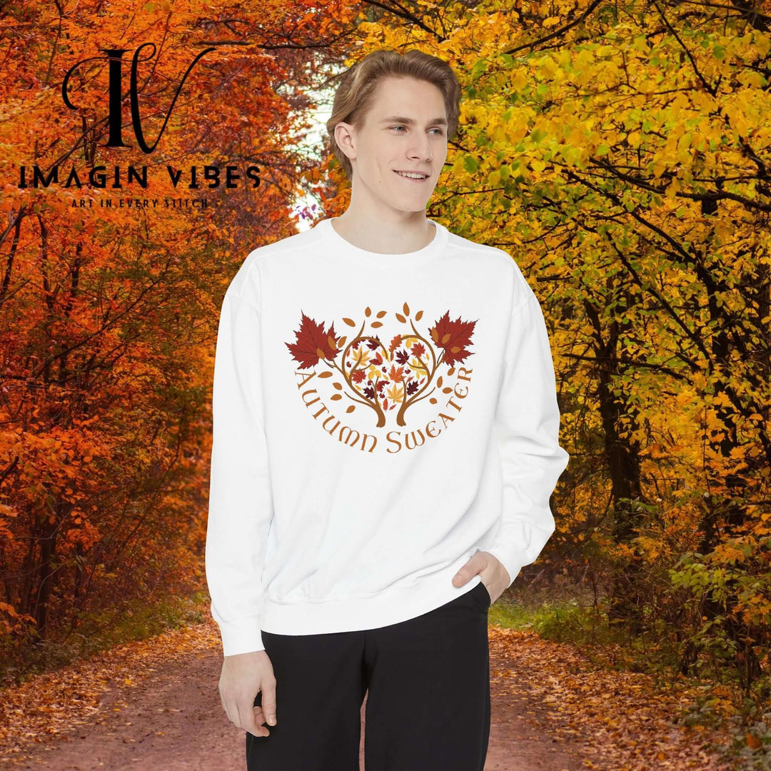 Autumn Sweatshirt - Colorful Leaves and Tree Heart Sweatshirt Printify
