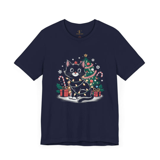 Cat Christmas Tee - Feline Festive T-Shirt Printify Navy XS