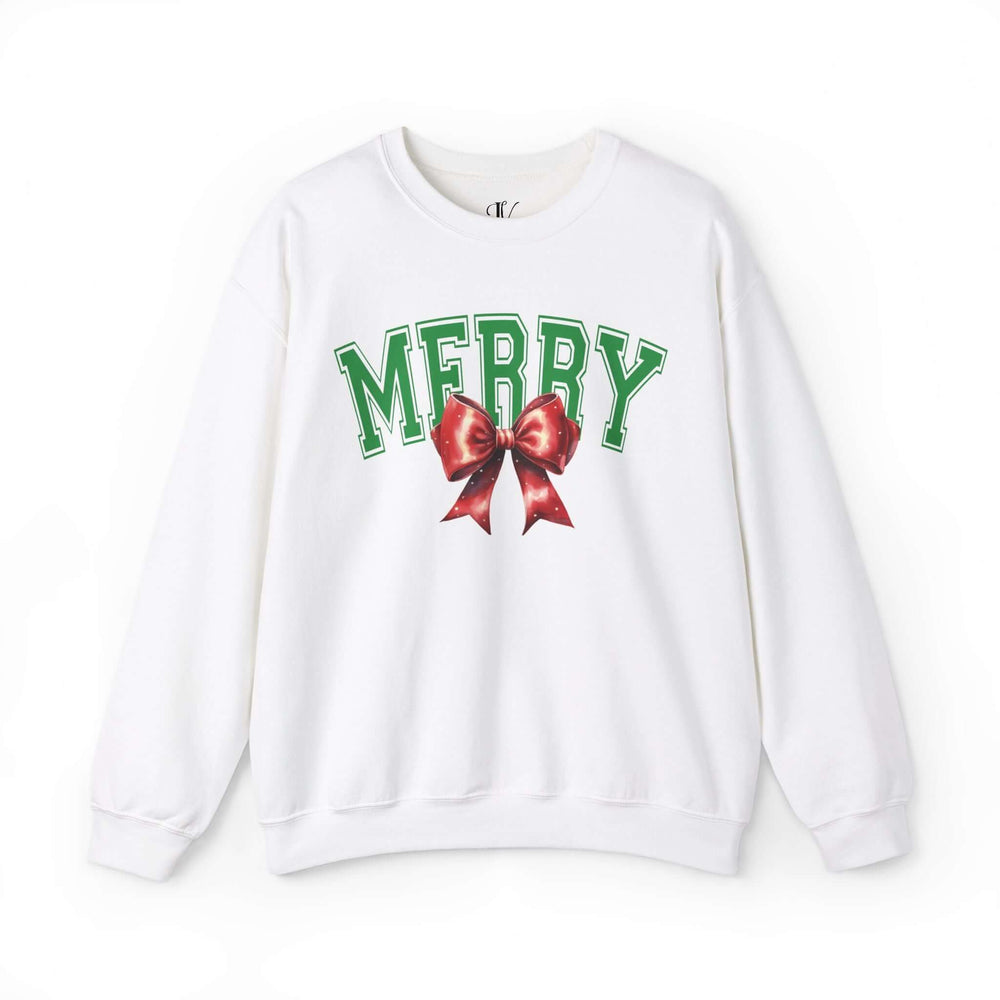 Merry Coquette Bow Christmas Sweatshirt Sweatshirt Printify S White