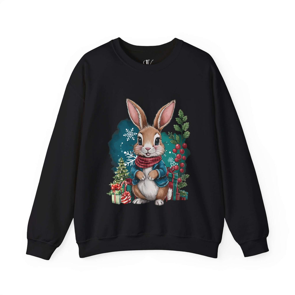 Holiday Bunny Crewneck Sweatshirt Sweatshirt Printify M Black