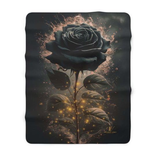 Sherpa Fleece Blanket - Dark Moody Black Rose Home Decor Printify