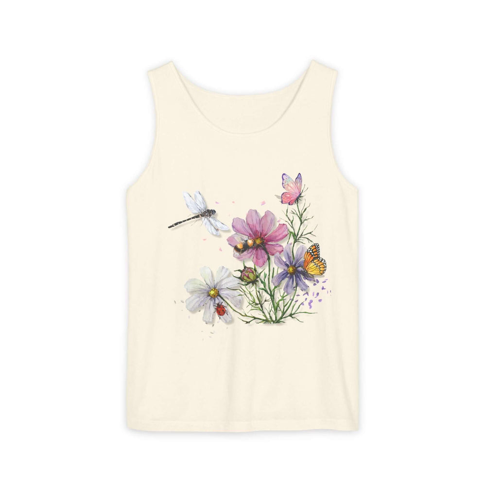 Dragonfly Watercolor Flower Tank Top Tank Top Printify Ivory S