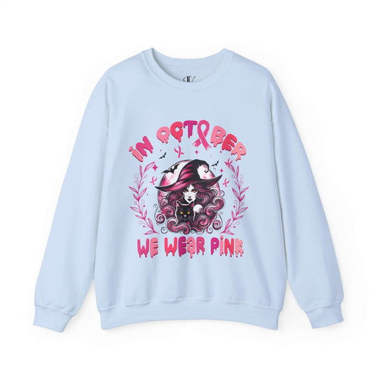 In October We Wear Pink Witch Sweatshirt Sweatshirt Printify S Light Blue