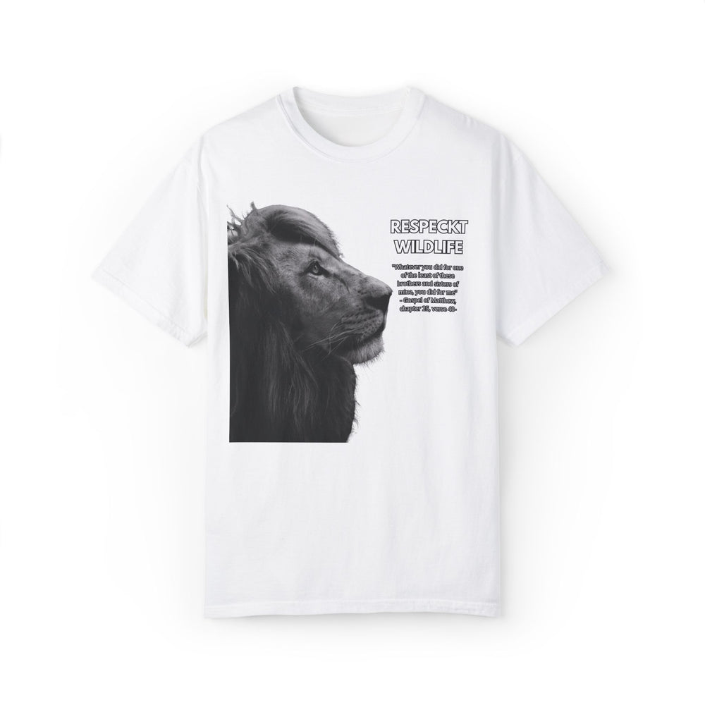 Lion T-Shirt for Nature Lovers - RESPECT WILDLIFE Quote T-Shirt Printify White S