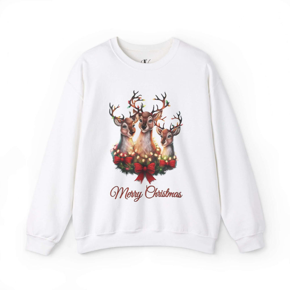 Merry Christmas Reindeers Sweatshirt Sweatshirt Printify S White