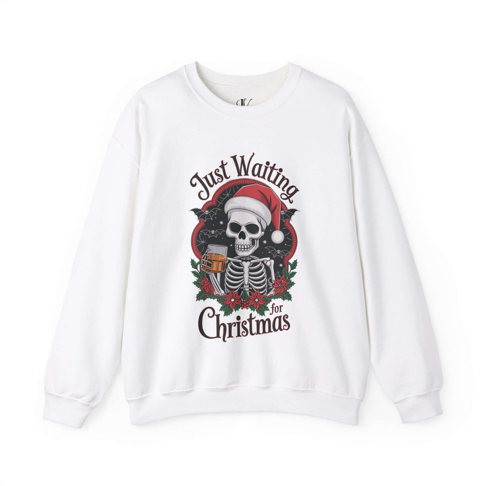 "Just Waiting for Christmas" Skeleton Sweatshirt Sweatshirt Printify S White