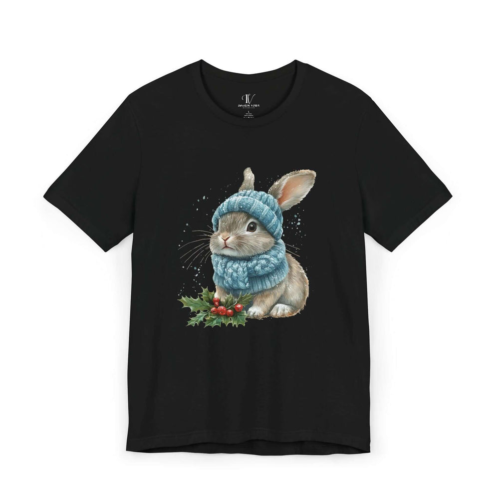 Cute Winter Watercolor Bunny T-Shirt T-Shirt Printify Black XS