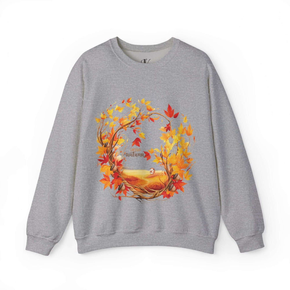 Hello Autumn Crewneck Sweatshirt Sweatshirt Printify S Sport Grey