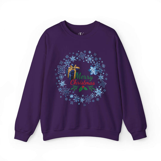 Wreath Merry Christmas Sweatshirt Sweatshirt Printify S Purple
