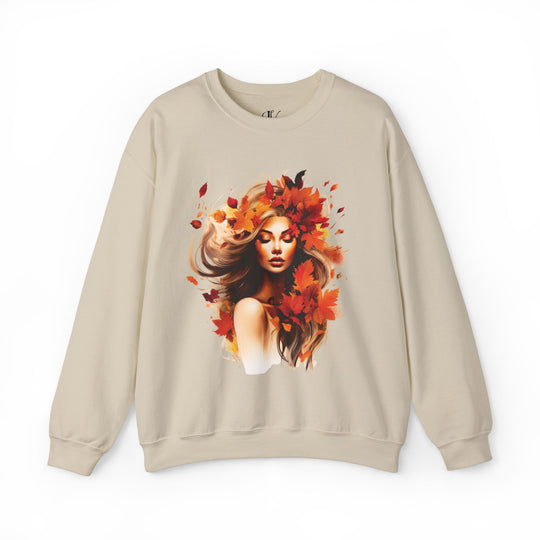 Autumn Woman Graphic Sweatshirt Sweatshirt Printify S Sand