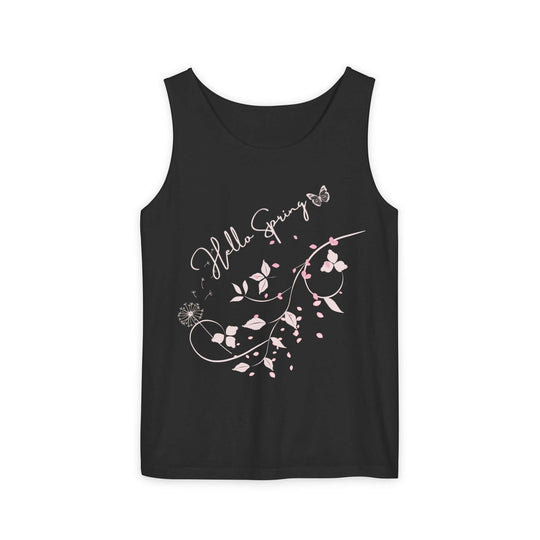Tank Top - Hello Spring Floral and Butterfly Tank Top Printify Black XS