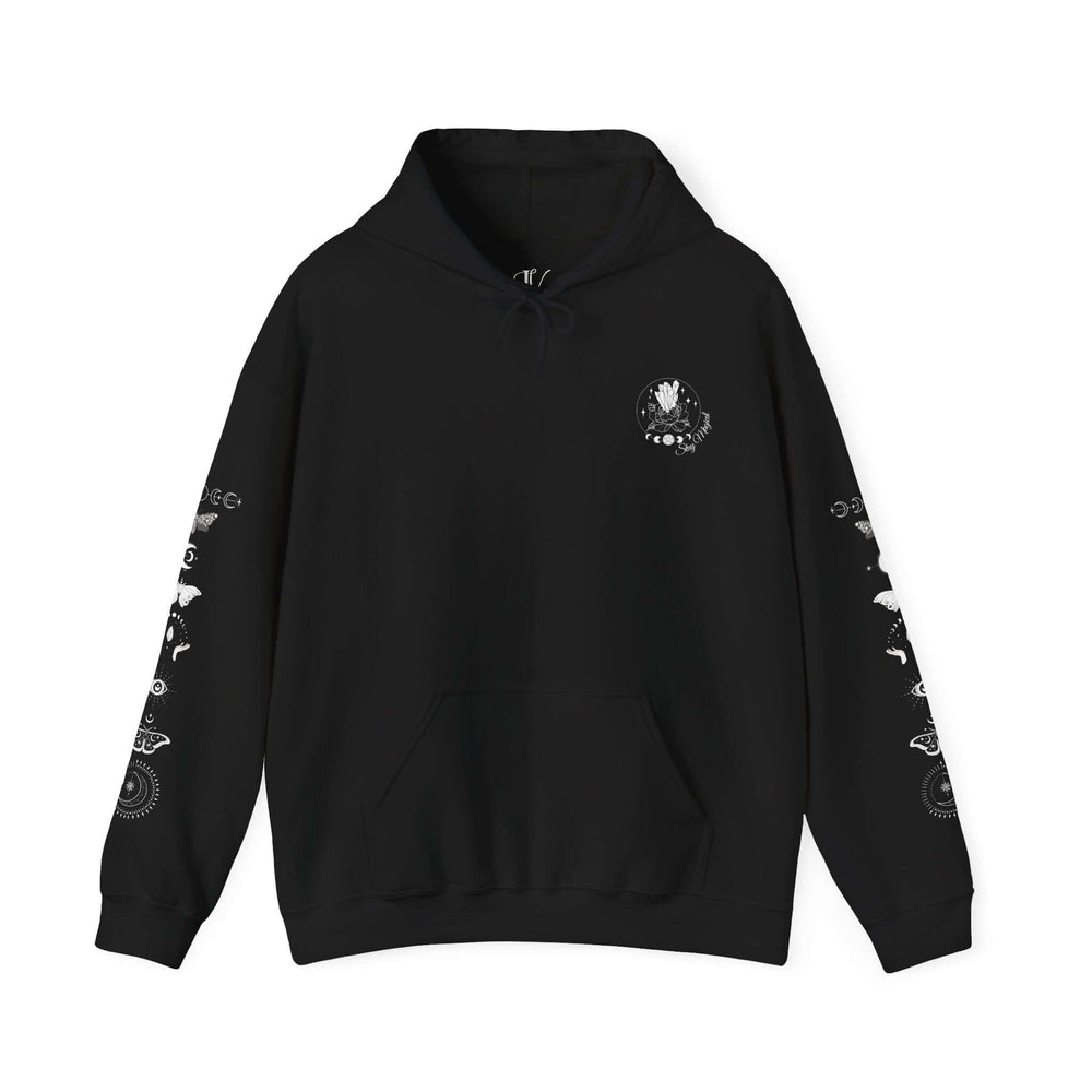 Celestial Moth Hoodie - Stay Magical Line Art Hoodie Printify Black S