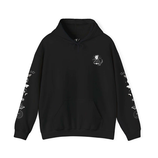 Celestial Moth Hoodie - Stay Magical Line Art Hoodie Printify Black S