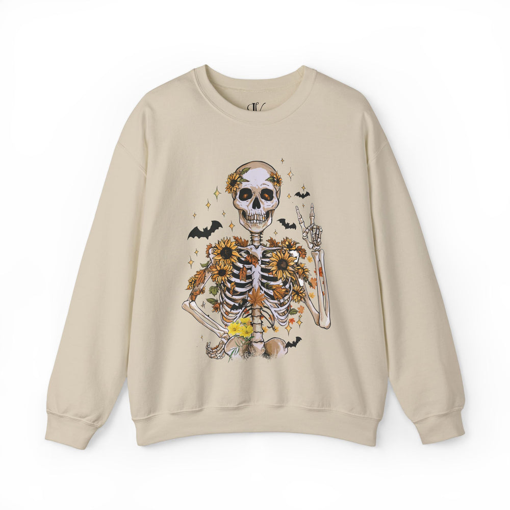 Skeleton Sunflower Sweatshirt Sweatshirt Printify S Sand