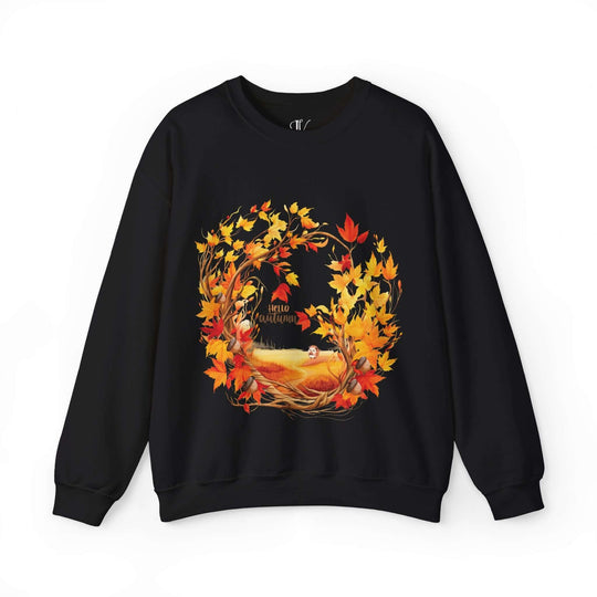 Hello Autumn Crewneck Sweatshirt Sweatshirt Printify S Black