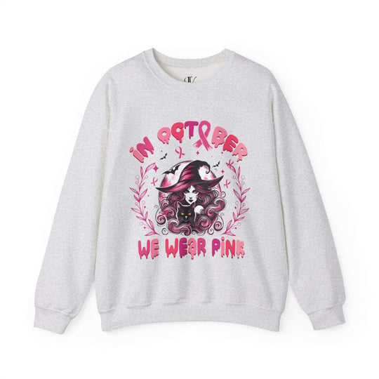 In October We Wear Pink Witch Sweatshirt Sweatshirt Printify S Ash
