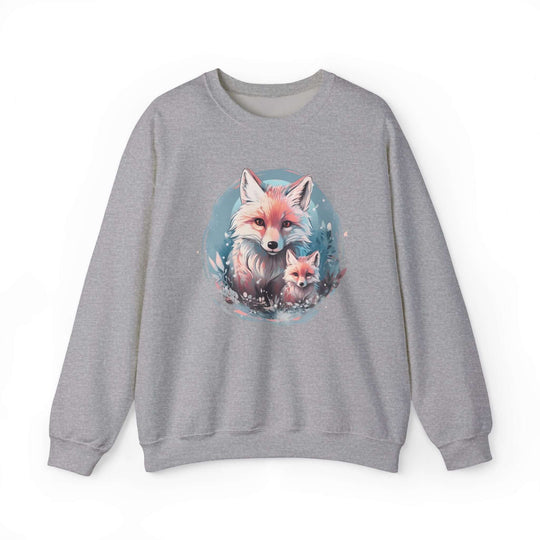Fox Family Winter Arctic Crewneck Sweatshirt Sweatshirt Printify S Sport Grey