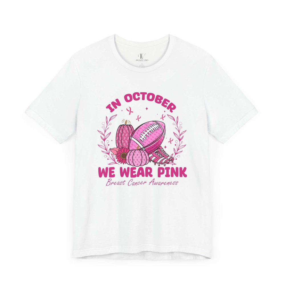 October Pink Football T-shirt - Breast Cancer T-Shirt Printify White XS