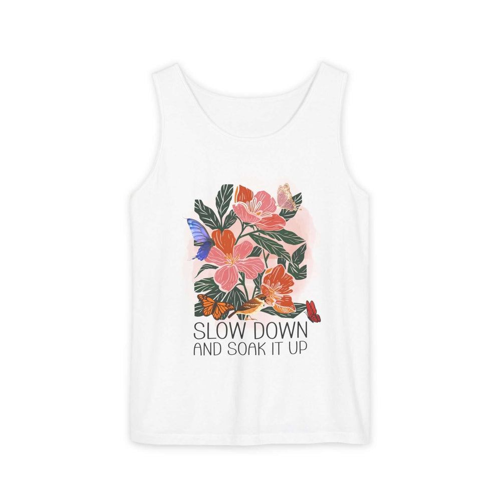 Floral Tank Top - Slow Down and Soak It Up Tank Top Printify White XS
