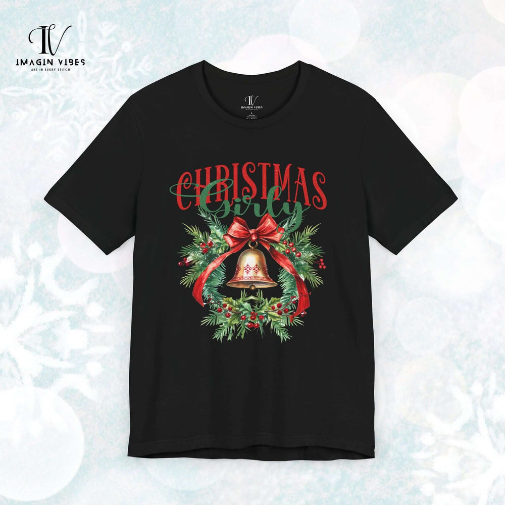Christmas Girly Bow Tee T-Shirt Printify Black XS