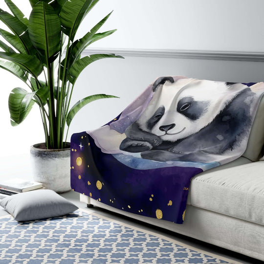 Sherpa Fleece Blanket - Dreamy Panda on Moon Home Decor Printify