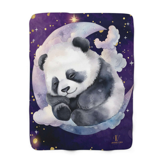 Sherpa Fleece Blanket - Dreamy Panda on Moon Home Decor Printify 50" × 60"