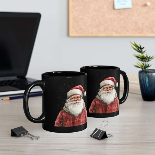 Boho Watercolor Santa Black Mug Mug Printify
