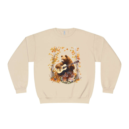 Bear Guitarist Sweatshirt - Autumn Forest Sweatshirt Printify Sandstone S