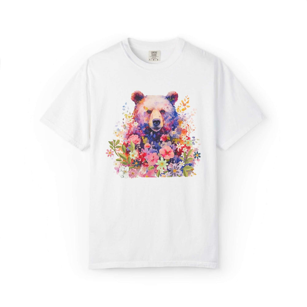 Nature-Inspired Bear Floral T-shirt T-Shirt Printify White S