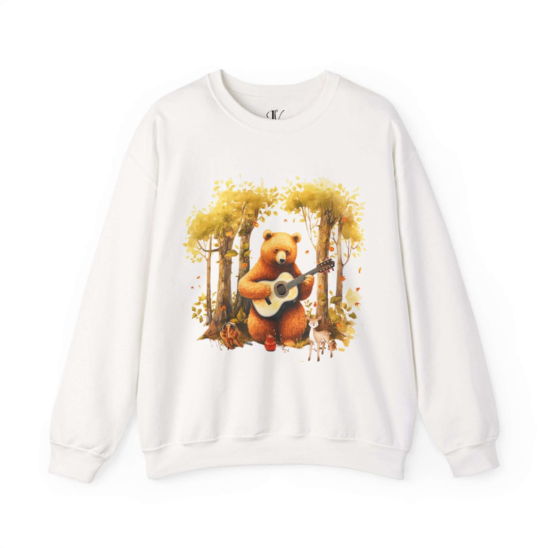 Bear Whimsical Crewneck Sweatshirt Sweatshirt Printify White S