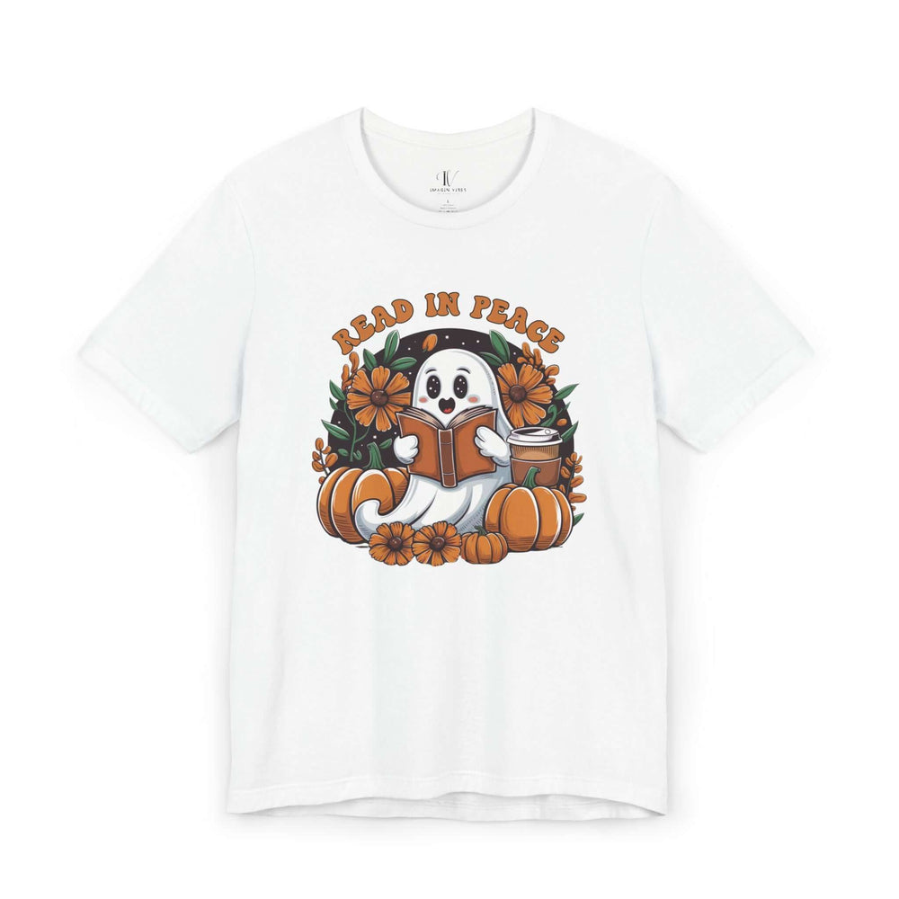 "Read In Peace" Cute Ghost Halloween Reader T-Shirt T-Shirt Printify White XS