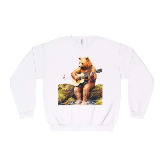Bear Playing Guitar Sweatshirt Sweatshirt Printify White S