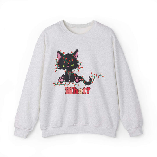 Black Cat Christmas - "What?!" Sweatshirt Sweatshirt Printify S Ash