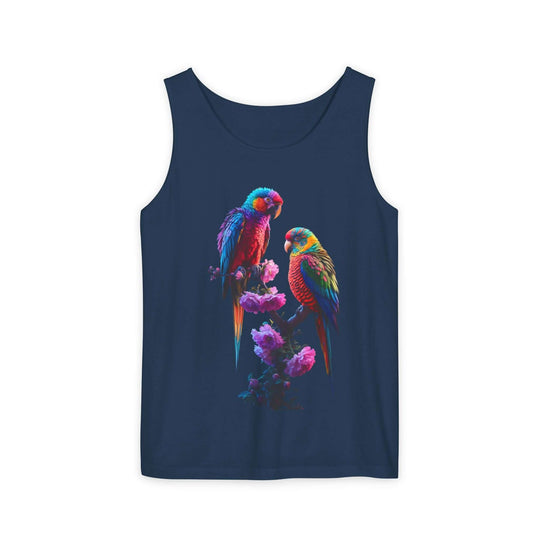 Tropical Parrot Tank Top Tank Top Printify True Navy S