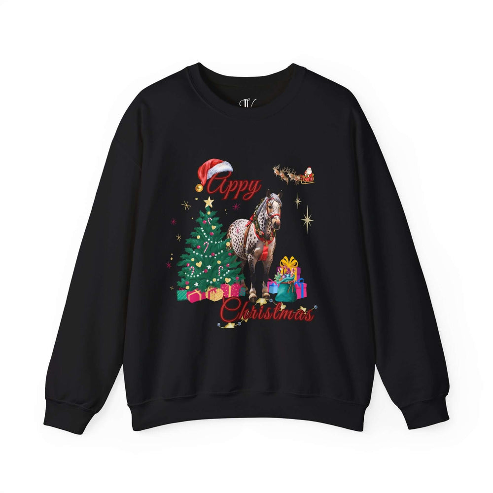 Christmas Appaloosa Sweatshirt with 'Appy Christmas' Text Sweatshirt Printify S Black