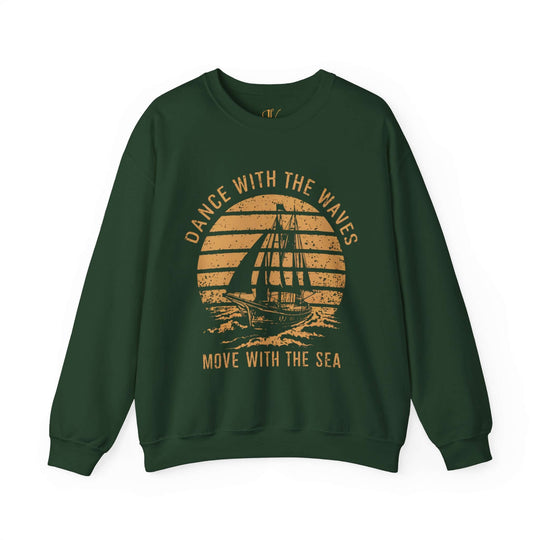 Nautical Sunset Sweatshirt - Dance with the Waves Sweatshirt Printify S Forest Green