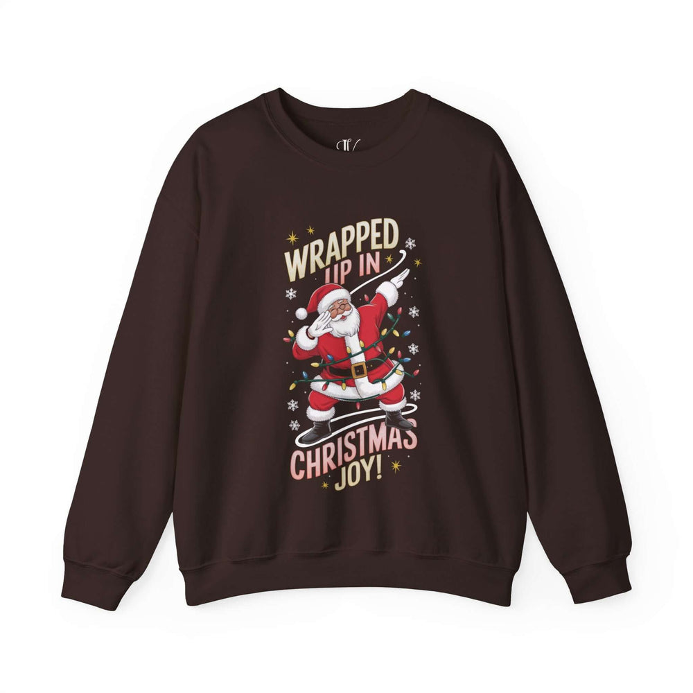 Santa Christmas Sweatshirt - Wrapped Up in Christmas Joy Sweatshirt Printify S Dark Chocolate
