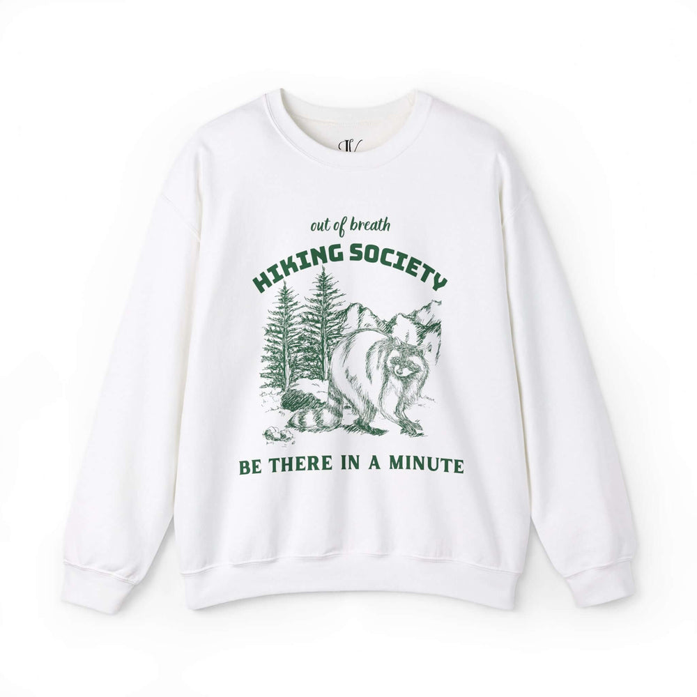 Out of Breath Hiking Society: Raccoon Retro Sweatshirt Sweatshirt Printify S White