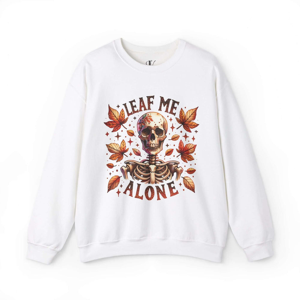 Leaf Me Alone: Skeleton Halloween Sweatshirt Sweatshirt Printify L White