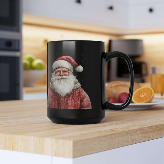 Boho Watercolor Santa Black Mug Mug Printify
