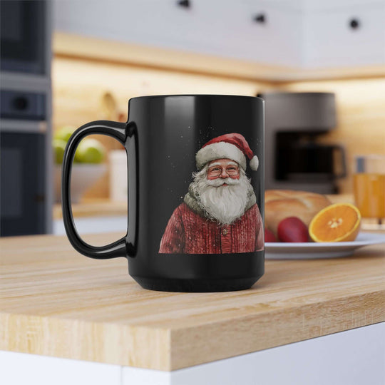 Boho Watercolor Santa Black Mug Mug Printify
