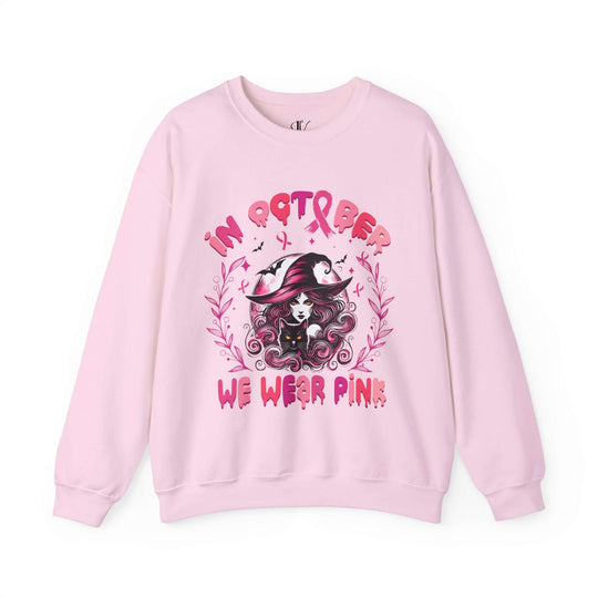 In October We Wear Pink Witch Sweatshirt Sweatshirt Printify S Light Pink