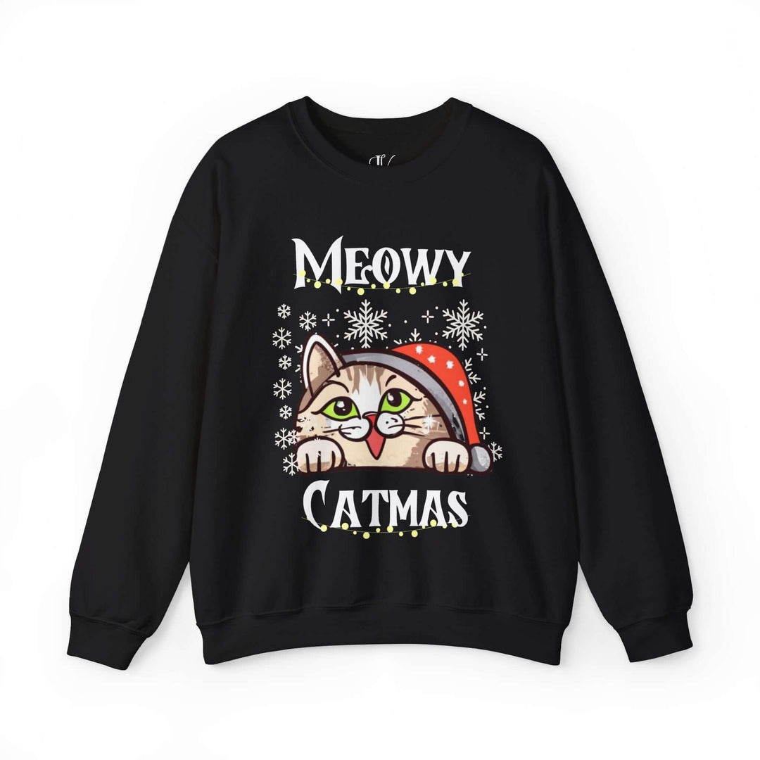 Christmas Cat Sweatshirt Sweatshirt Printify S Black